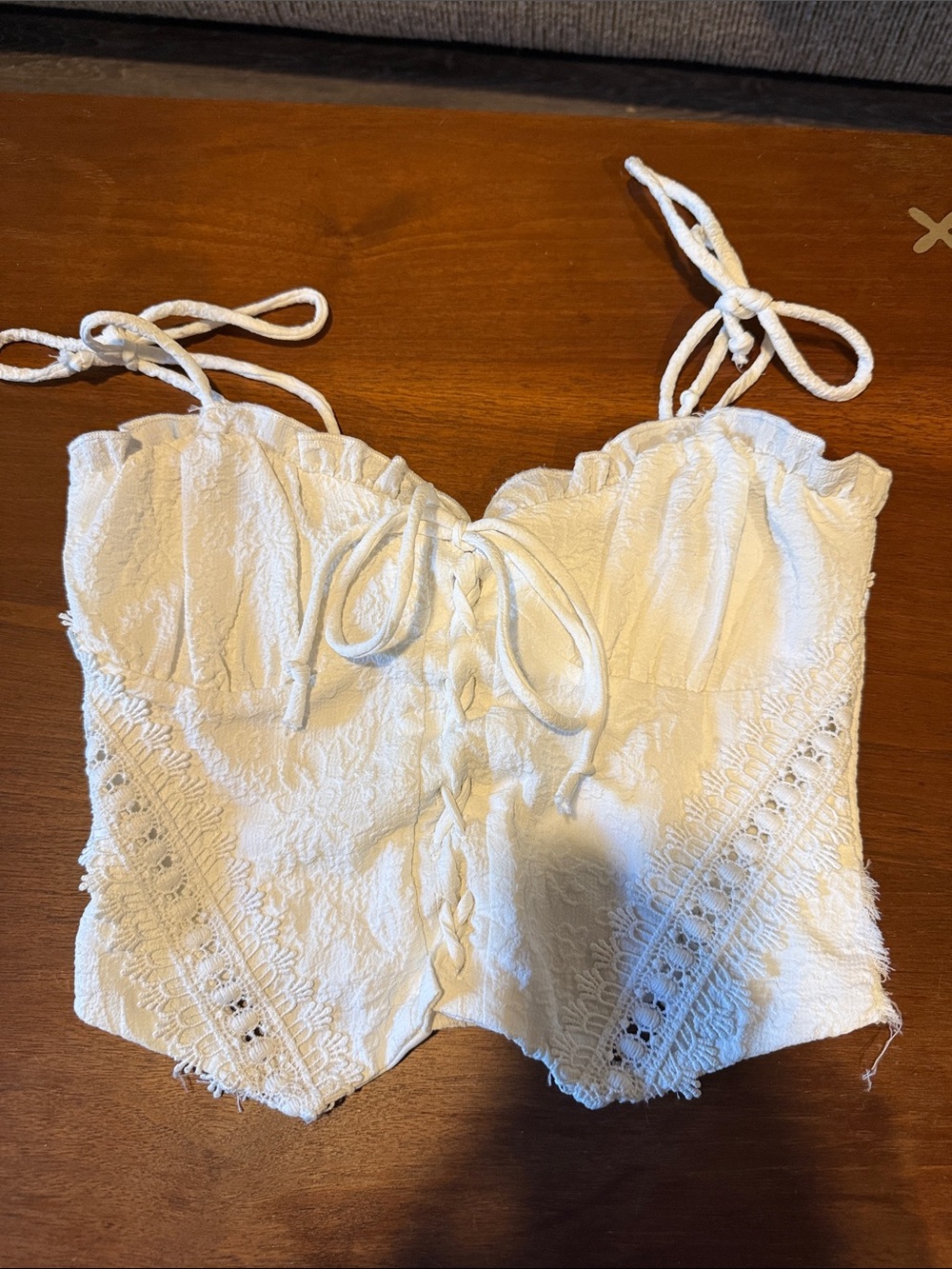 White Lace Tie-Front Crop Top